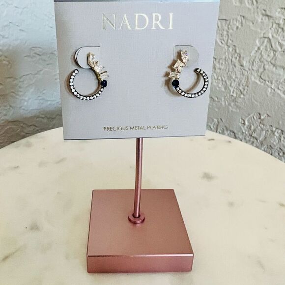 NADRI Encore Mixed Shape CZ Front-Facing Hoop Earrings, Blue/Gold, NWT - Picture 5 of 11
